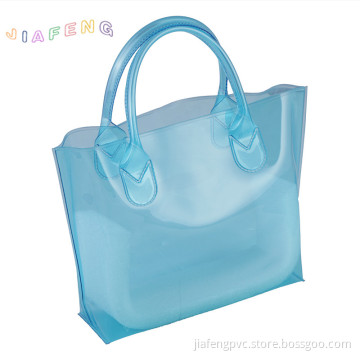 Sky Blue PVC Hand Bag With Tube Handle